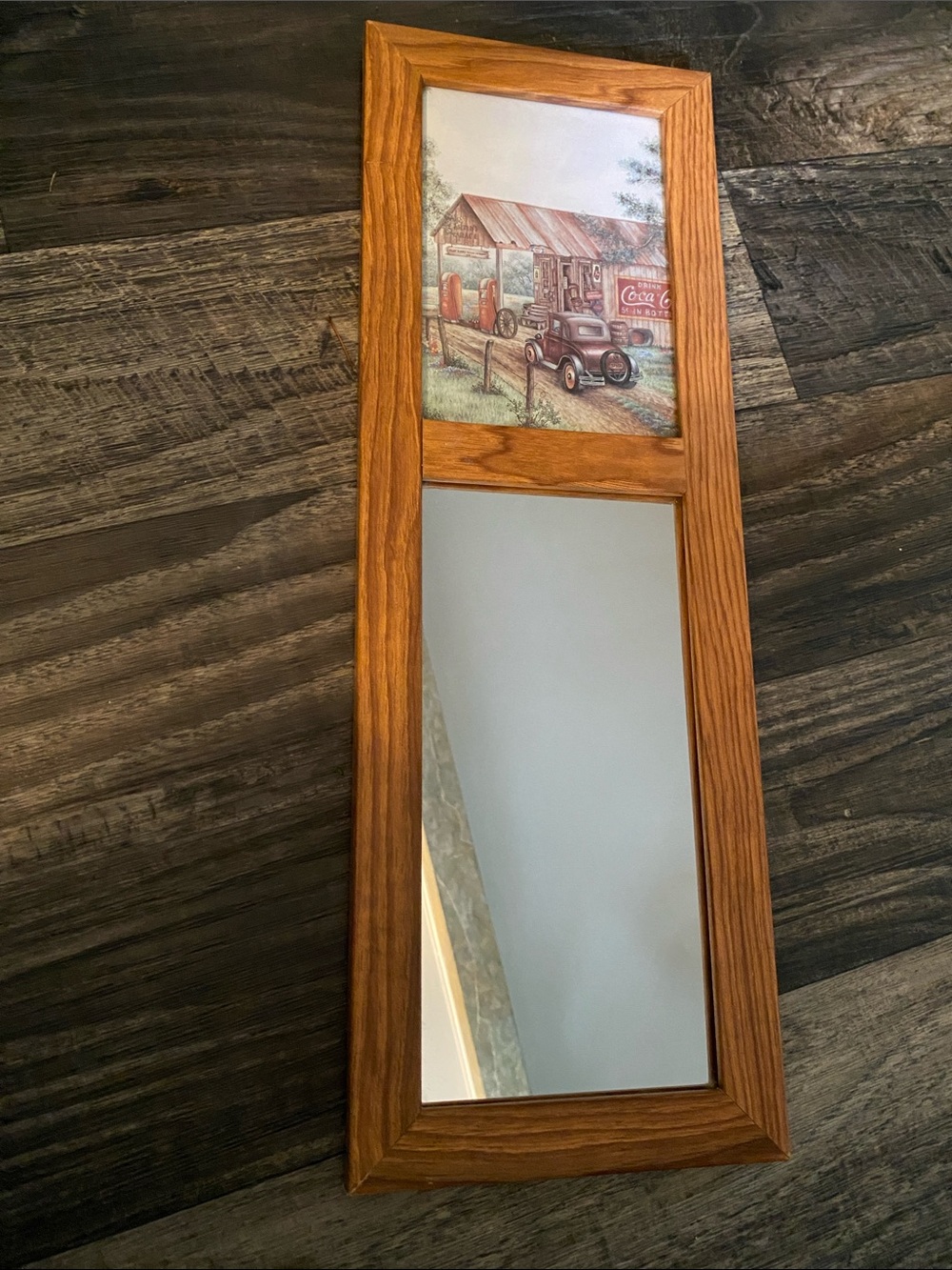 Kay lamb Shannon Wood Frame 2 Section Mirror vintage martins garage picture